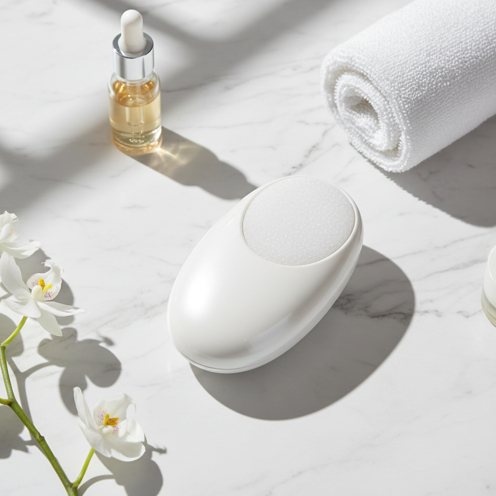 Épilateur gomme blanc sur marbre blanc